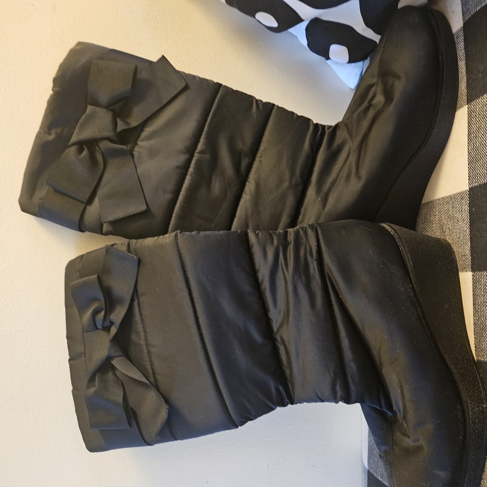 Kate Spade Black Quilted Boots with Bow Detail